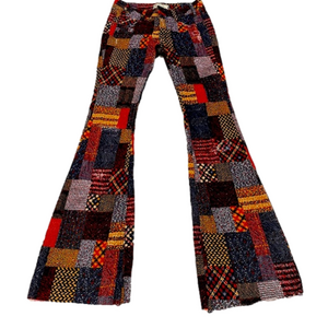 Free People Patchwork Bootcut Jeans in Red, Navy, Brown